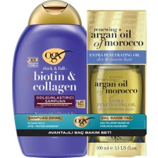 Ogx Biotin ve Collagen Dolgunlaştırıcı Şampuan + Argan Oil Of Morocco Saç Bakım Yağı Set 1 Adet