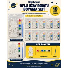 Wesank Objehouse Uzay Robotu Boyama Seti 10'lu, 6 Renk Boya ve Fırça, Etkinlik Paketi