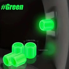 Aksefuar Lazer Yeşil Gece Parlayan Fosforlu Sibop Kapak Seti (4lü Set) - Tüm Araçlara Uyumlu Plastik Sibop Kapağı
