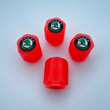 Aksefuar Lazer Skoda Grubu ile Uyumlu Gece Parlayan Fosforlu Sibop Kapak Seti Kırmızı (4lü Set)