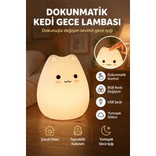 Kedi Tasarımlı Renk Değiştirebilen Dokunmatik Gece Lambası
