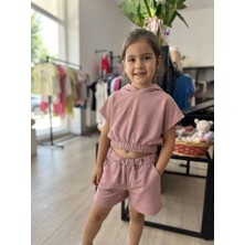 Moda Rüyası Kız Çocuk Oysho Kumaş Kapşonlu Crop Üst ve Şort Ikili Takım