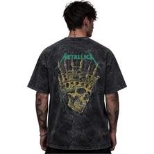 Sevbano Metallica Rock Metal Müzik Grubu Baskılı Unisex Oversize Eskitme Yıkamalı Tişört