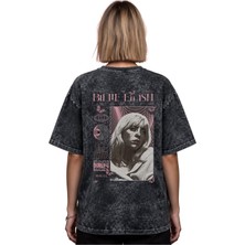 Sevbano Billie Eilish Şarkıcı Baskılı Unisex Oversize Eskitme Yıkamalı Tişört