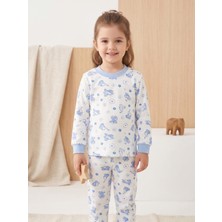 Deniva Unisex Çocuk %100 Pamuklu Sevimli Fil Desenli Ribanalı Uzun Kollu Pijama Takımı