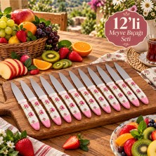 12’li Çiçek Desenli Meyve Bıçağı Seti – Paslanmaz Çelik Tırtıklı Bıçak