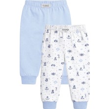 Kanz Bebek Paça Ribanalı Alt 2'li Beyaz Mavi Pijama