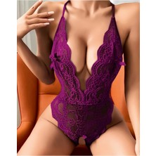 Mylora Trend MOR DANTELLİ ÖZEL BÖLGESİ AÇIK SEKSİ FANTEZİ BODYSUİT