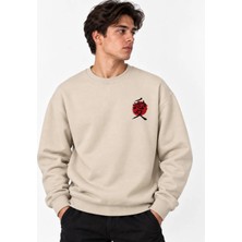Enb1r Moda Unisex Bisiklet Yaka Minimal Desenli Sweatshirt Rahat Kalıp Modern Günlük Giyim