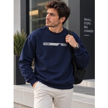 Enb1r Moda Unisex Bisiklet Yaka Minimal Desenli Sweatshirt Rahat Kalıp Modern Günlük Giyim