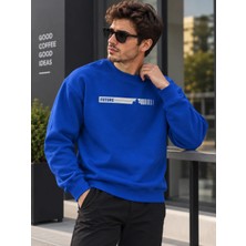 Enb1r Moda Unisex Bisiklet Yaka Minimal Desenli Sweatshirt Rahat Kalıp Modern Günlük Giyim