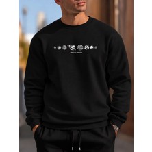 Enb1r Moda Unisex Bisiklet Yaka Minimal Desenli Sweatshirt Rahat Kalıp Modern Günlük Giyim