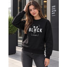 Enb1r Moda Unisex Bisiklet Yaka Minimal Desenli Sweatshirt Rahat Kalıp Modern Günlük Giyim