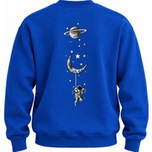 Enb1r Moda Unisex Bisiklet Yaka Minimal Desenli Sweatshirt Rahat Kalıp Modern Günlük Giyim