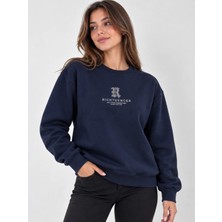 Enb1r Moda Unisex Bisiklet Yaka Minimal Desenli Sweatshirt Rahat Kalıp Modern Günlük Giyim