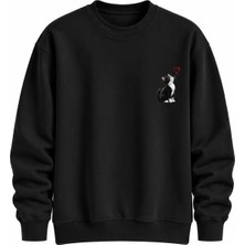 Enb1r Moda Unisex Bisiklet Yaka Minimal Desenli Sweatshirt Rahat Kalıp Modern Günlük Giyim