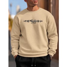 Enb1r Moda Unisex Bisiklet Yaka Minimal Desenli Sweatshirt Rahat Kalıp Modern Günlük Giyim
