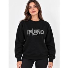 Enb1r Moda Unisex Bisiklet Yaka Minimal Desenli Sweatshirt Rahat Kalıp Modern Günlük Giyim