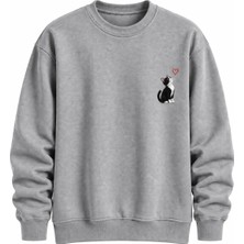 Enb1r Moda Unisex Bisiklet Yaka Minimal Desenli Sweatshirt Rahat Kalıp Modern Günlük Giyim