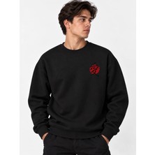 Enb1r Moda Unisex Bisiklet Yaka Minimal Desenli Sweatshirt Rahat Kalıp Modern Günlük Giyim