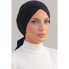 Modasform Siyah Önü Çapraz Tesettür Bone. Viskon Kumaş Arkadan Bağlamalı Spor ve Günlük Bone