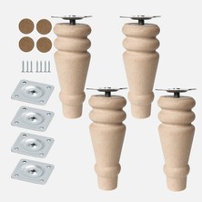 Gültekin Bohem 12 cm (4 Adet) Doğal Boyasız Ahşap Ayak Silindir Mobilya Koltuk Kanepe Ayağı Montaj Aparatı