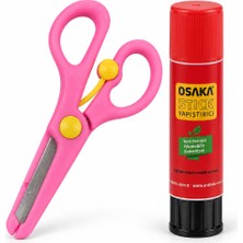 Osaka Çocuk Makası Pembe – Korumalı Küt Uçlu Yaylı Çelik Bıçaklı Makas ve 9 gr Stick Yapıştırıcı Seti