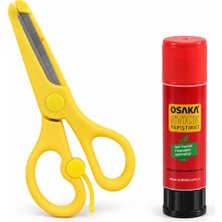 Osaka Çocuk Makası Sarı – Korumalı Küt Uçlu Yaylı Çelik Bıçaklı Makas ve 9 gr Stick Yapıştırıcı Seti
