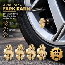 Lazer Store Dolar Sibop Kapağı Gold 4lü Set  Metal Krom Görünümlü Oto Lastik Sibop Kapak Seti (Contalı)