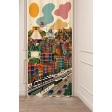 Greendecor Ankara Temalı Retro Illüstrasyon Fon Perde - Anıtkabir, Ankara Kalesi & Atakule Motifli Estetik Dijital Baskılı Perde