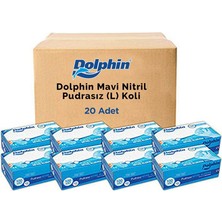 Gültekin Dolphin Mavi Nitril Eldiven Pudrasız (L) 20 Paket x 100 Adet