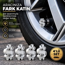 Lazer Store Dolar Sibop Kapağı Silver 4lü Set  Metal Krom Görünümlü Oto Lastik Sibop Kapak Seti (Contalı)
