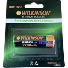 Wılkınson 18650 Li-Ion Icr 3.7V 2200MAH Şarj Edilebilir Fener Lamba ve Radyo Pili (Başlıklı) Erpilsan Elektronik