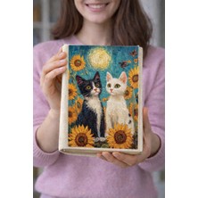 Şımartan 2'li Kedi Desenli Bez Kitap Kılıfı – Sanatsal Baskılı Kumaş Kitap Kabı, Kitap Koruyucu Kılıf 11