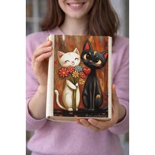 Şımartan 2'li Kedi ve Sevgili Temalı Bez Kitap Kılıfı – Baskılı Kumaş Kitap Kabı, Kitap Koruyucu