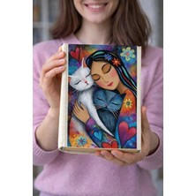 Şımartan Kedili Kız Temalı Bez Kitap Kılıfı – Baskılı Kumaş Kitap Kabı, Kitap Koruyucu