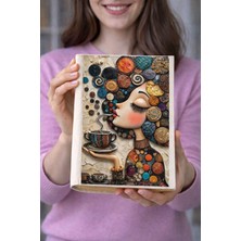 Şımartan %100 Ham Kumaş Kitap ve Defter Kılıfı - Modern Sanat Baskılı, Rölyef Görünümlü Dekoratif Koruyucu Kılıf (31X23 Cm) Kahve Sever Temalı