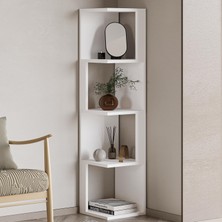 Gültekin Herry Köşe Kitaplık – Dekoratif Raf Ünitesi, Modern Kütüphane, Beyaz