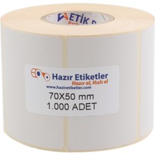 Gültekin Kuşe Etiket 70MM x 50MM Ruloda 1000 Adet 40MM Kuka Çapında Baskısız Barkod Yazıcı Etiketi