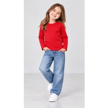 %100 Pamuk Unisex Çocuk Bisiklet Yaka Uzun Kollu Basic Badi 2-10 Yaş