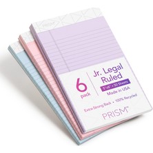 Gültekin Tops Prism Plus% 100 Geri Dönüştürülmüş Legal Pad, 12,7 x 20,3 Cm, Delikli, Farklı Renklerde: Pembe, Orkide, Mavi, Dar, Rule, 50 Yaprak Pro Blok, 6 Pads Pro Pack (63016) Junior Legal (5" x 8")