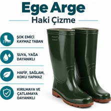 Ege Arge Extra Pvc Çizme Su Geçirmez Kaymaz Tabanlı Tarla Bahçe ve Yağmur Çizmesi Haki No:39