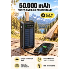 Kawigo 50.000 Mah Powerbank 22.5W Hızlı Şarj Solar Powerbank Dahili Kablolu LED Fenerli Powerbank