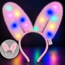 Ett 3 Modlu LED Işıklı Peluş Tavşan Kulağı Pembe Renk