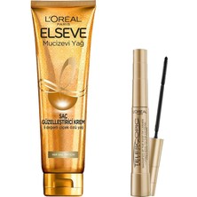 Gültekin L’oréal Paris Telescopic Maskara - Siyah & Elseve Mucizevi Yağ Saç Güzelleştirici Krem 150 ml - Her Saç Tipi Makyaj Seti