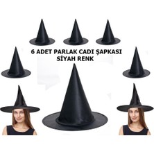 Ett Siyah Renk Parlak Dralon Cadı Şapkası Yetişkin ve Çocuk Uyumlu 6 Adet