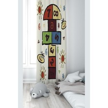 Gültekin Pelangi Krem Seksek Desenli Dijital Baskı Yıkanabilir Bebek Çocuk Odası Fon Perdesi, Bej-Renkli 140 x 270