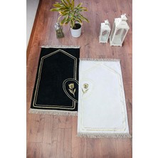 Gültekin Gül Nakışlı Astarsız Çiftler Için Kalpli Yumuşak Dokulu Şönil Seccade Seti Krem Siyah