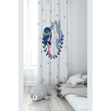 Gültekin Pelangi Beyaz Fon Unicorn Desenli Dijital Baskı Yıkanabilir Bebek Çocuk Odası Fon Perdesi, Beyaz-Mavi 70 x 200