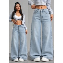 Trend Metkar Kadın Yüksek Bel Geniş Paçalı Kot Pantolon